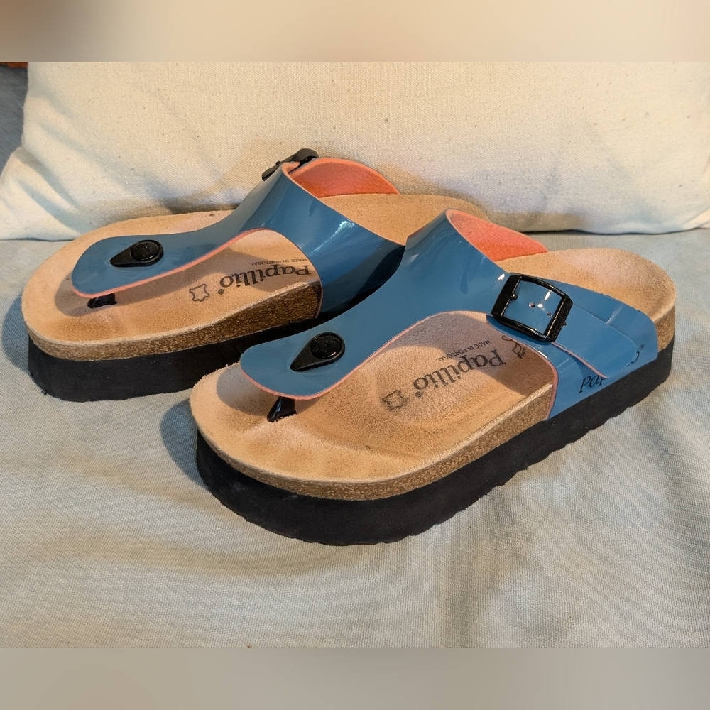 Papillio Blue Patent Leather Sandals